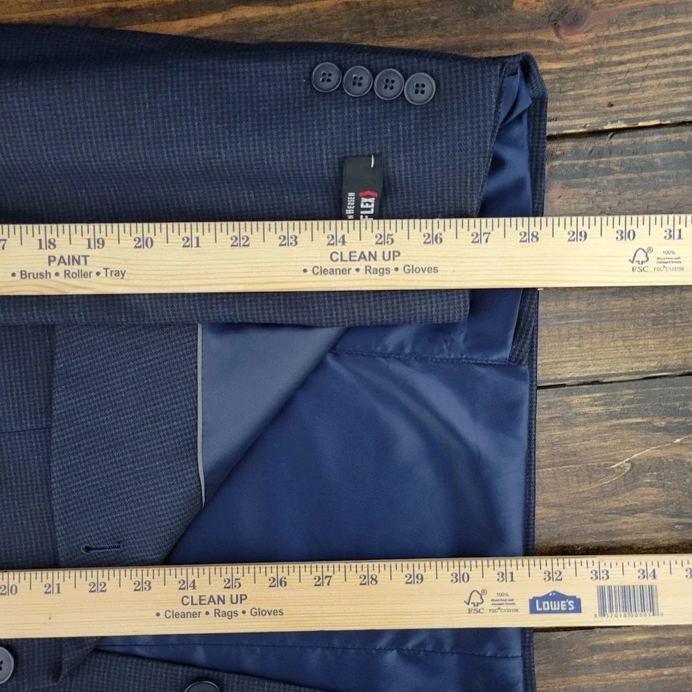 Van‎ Heusen Flex Men's Sport Coat Blazer Navy Houndstooth Poly Blend 46L NEW